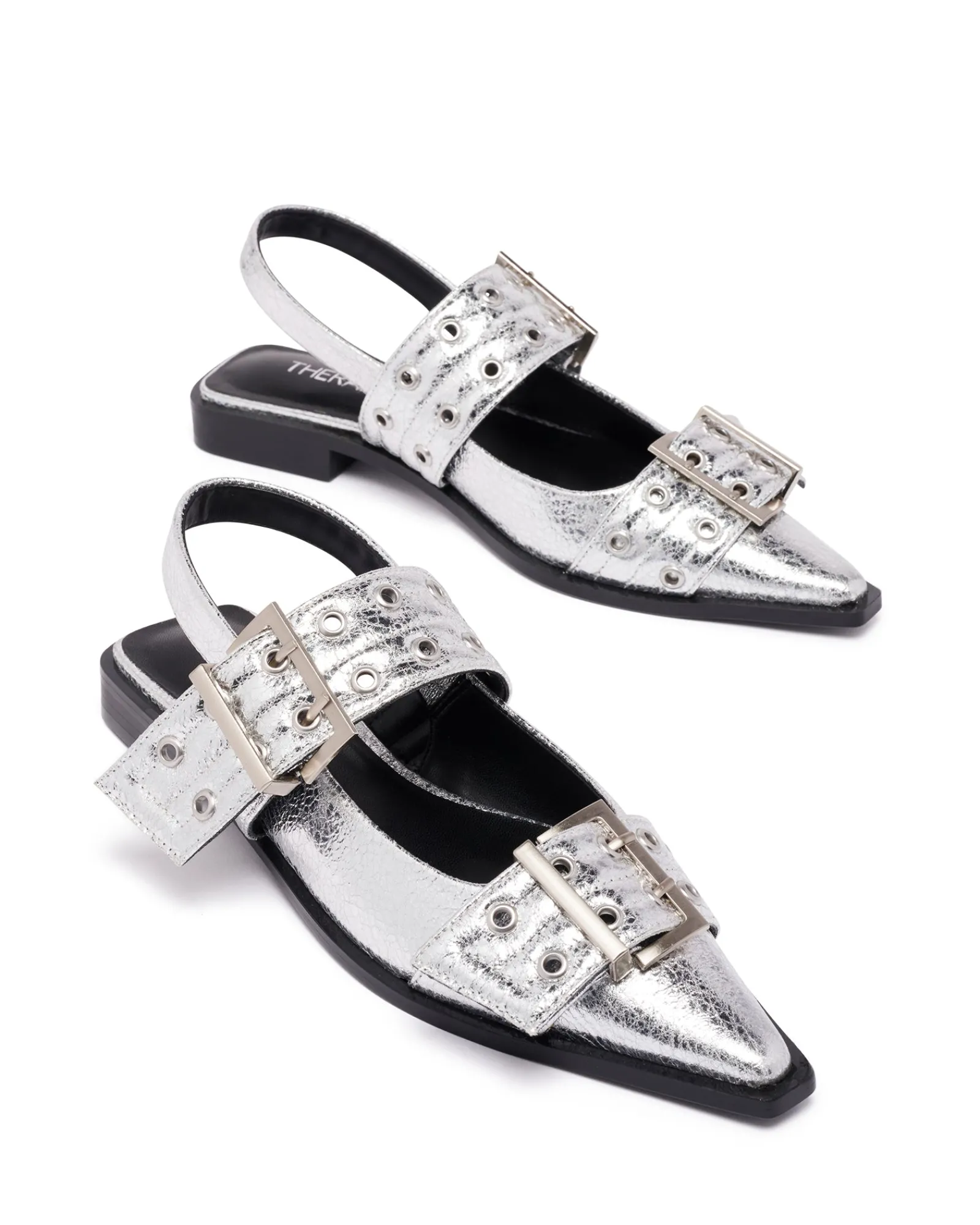 Therapy Shoes Ballet Flats-Matilda Pointed Flat Cracked Metallic